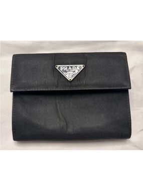 Prada Black Triangle Logo Fold Wallet